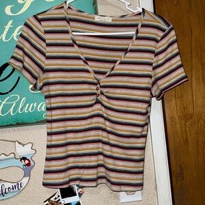 Striped V Neck T-Shirt